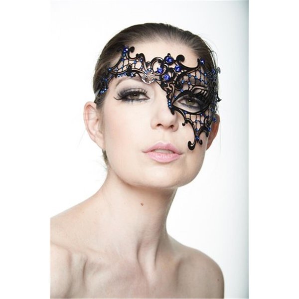 Perfectpretend Phantom of the Opera Inspired Black Laser Cut Mask with Blue Rhinestone PE2606847